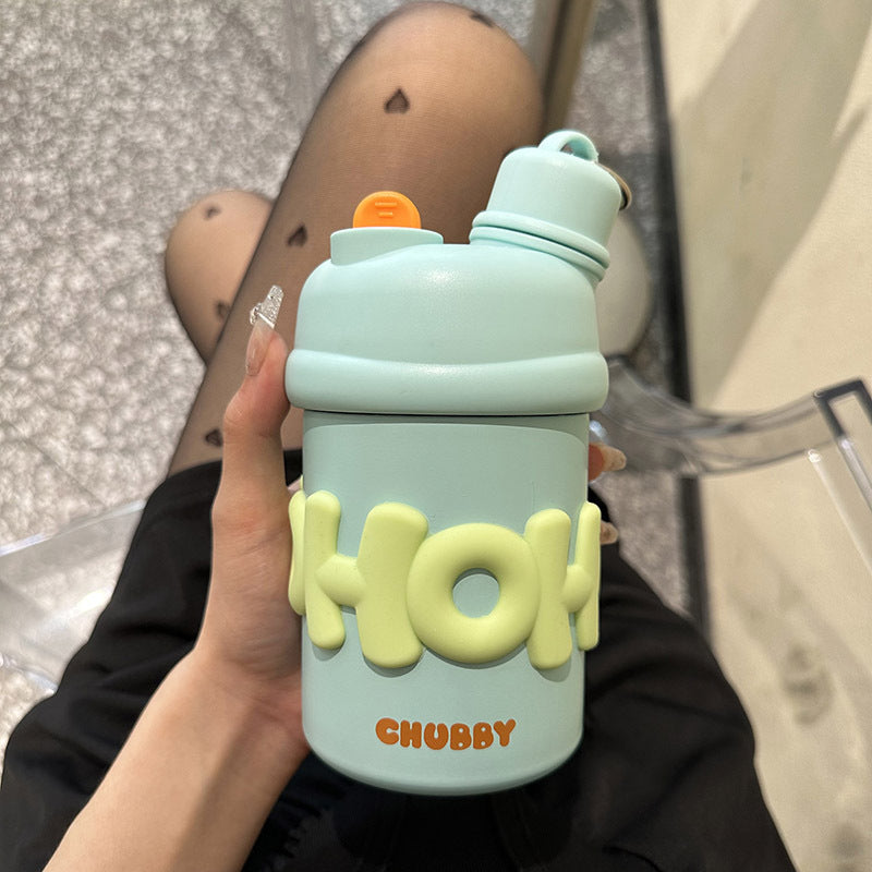 Botella de agua isotérmica para mujer con asa ergonómica y diseño alegre