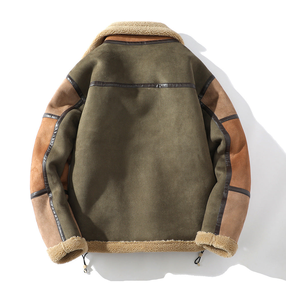 Chaqueta de hombre de borrego con bloques de color – Forro cálido y corte relajado