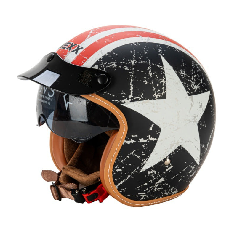 Casco de motocicleta retro de media cara con visera