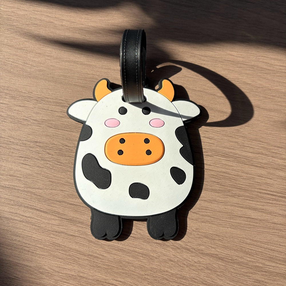 Etiqueta para equipaje de viaje con temática de vaca