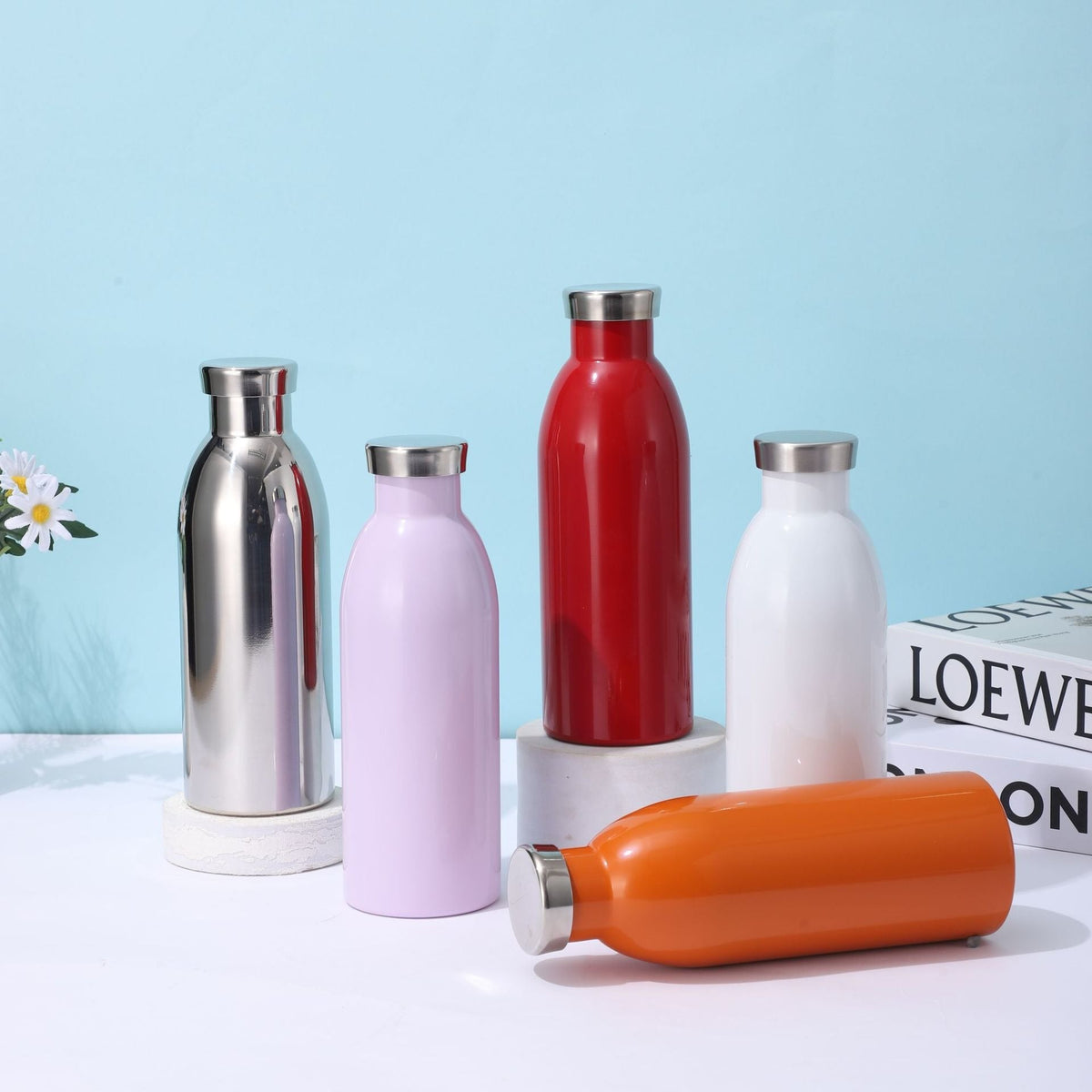 Botella de agua isotérmica de acero inoxidable para mujer