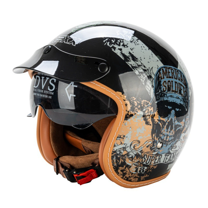 Casco de motocicleta retro de media cara con visera