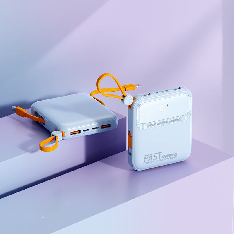 Batería externa portátil con cable de carga integrado y pantalla digital