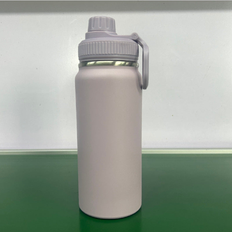 Botella de agua de acero inoxidable de doble pared con aislamiento al vacío, boca ancha, tapa de rosca a prueba de fugas y asa de transporte