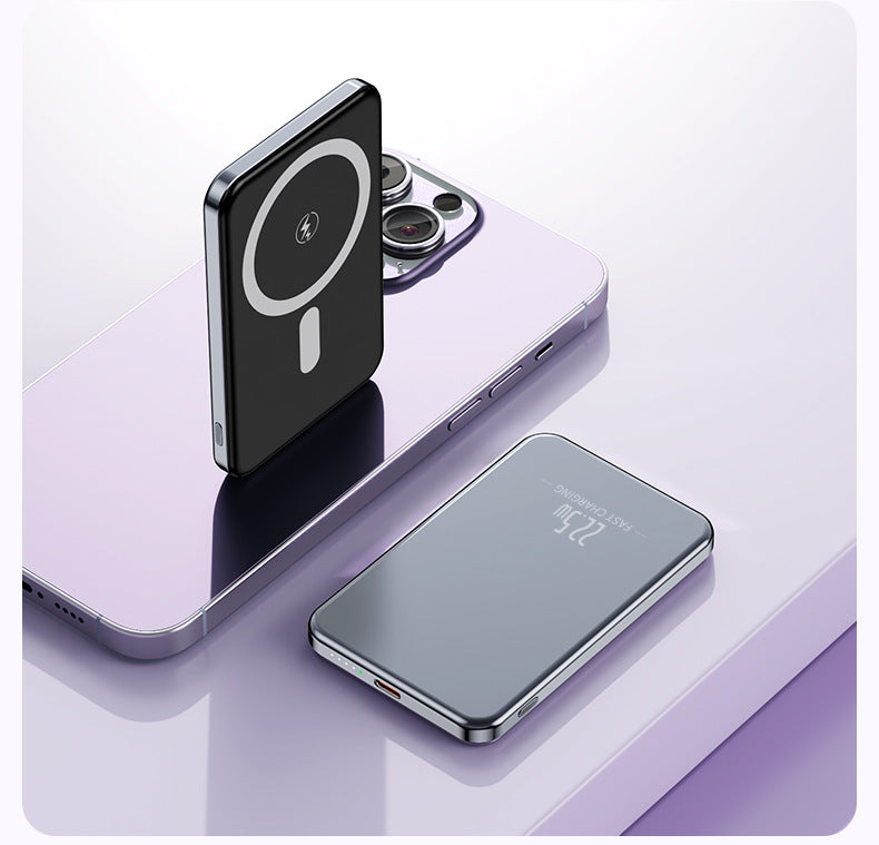 Power Bank portátil por inducción con diseño delgado y pantalla LED