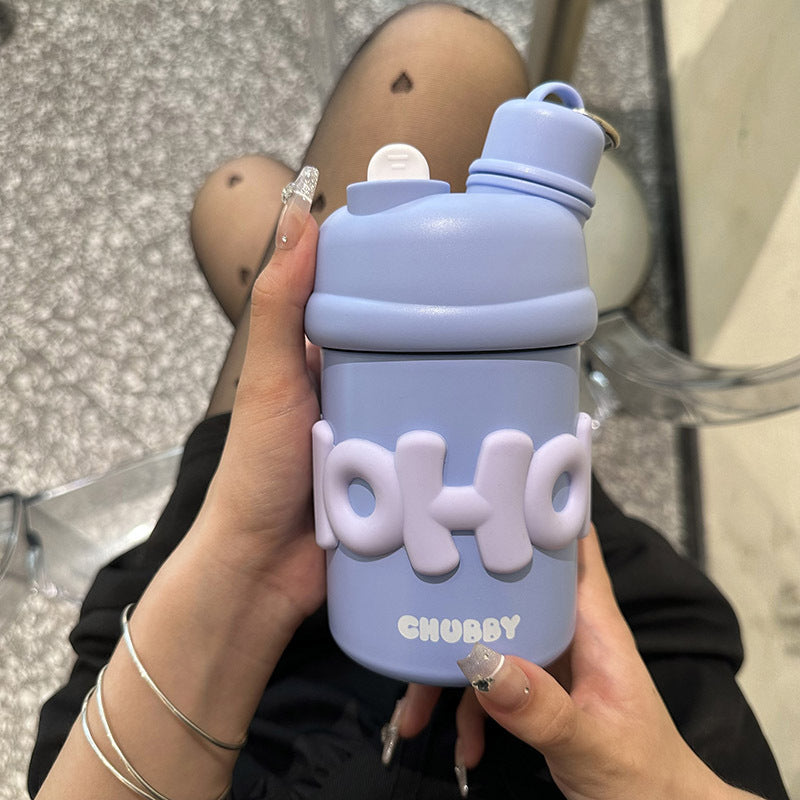 Botella de agua isotérmica para mujer con asa ergonómica y diseño alegre
