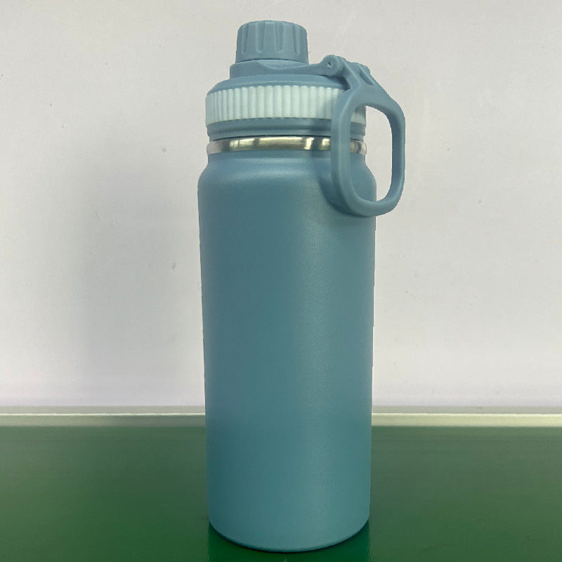 Botella de agua de acero inoxidable de doble pared con aislamiento al vacío, boca ancha, tapa de rosca a prueba de fugas y asa de transporte
