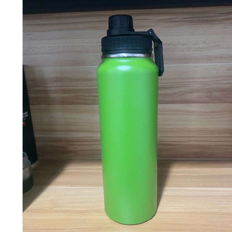 Botella de agua de acero inoxidable de doble pared con aislamiento al vacío, boca ancha, tapa de rosca a prueba de fugas y asa de transporte