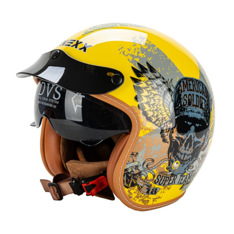 Casco de motocicleta retro de media cara con visera