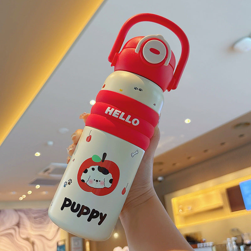 Botella de agua isotérmica con un bonito diseño de animales y un práctico asa de transporte