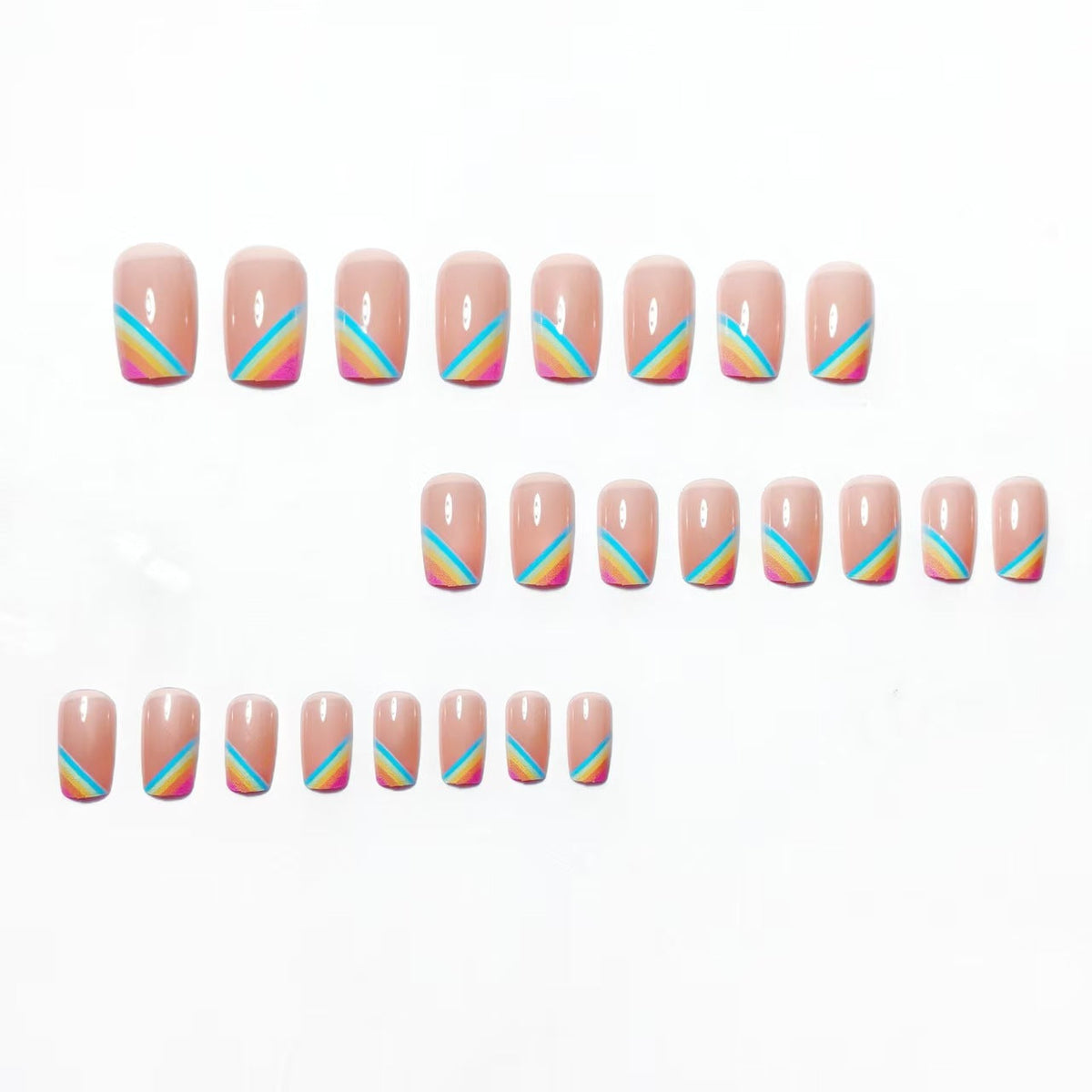 Elegante diseño de uñas francesas con punta arcoíris