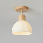 Lámpara de techo escandinava | Diseño de cúpula de madera y cristal