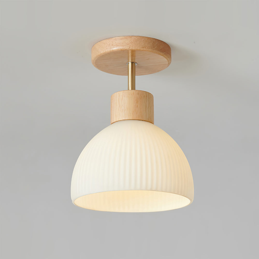 Lámpara de techo escandinava | Diseño de cúpula de madera y cristal