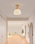 Lámpara de techo escandinava | Diseño de cúpula de madera y cristal