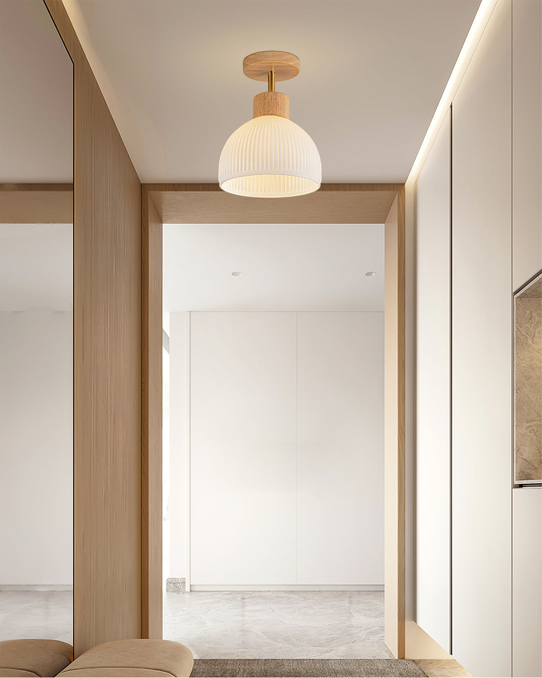 Lámpara de techo escandinava | Diseño de cúpula de madera y cristal