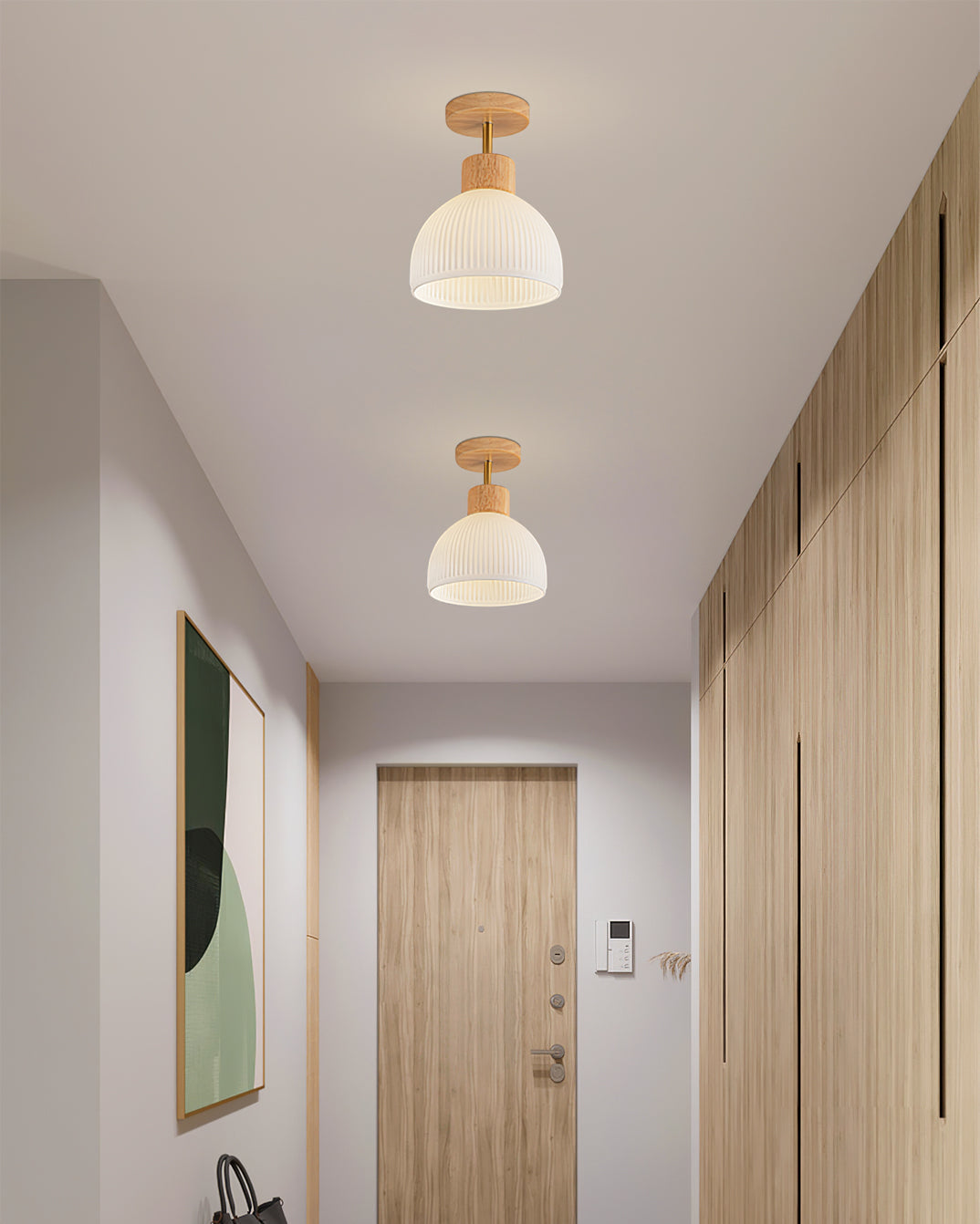 Lámpara de techo escandinava | Diseño de cúpula de madera y cristal