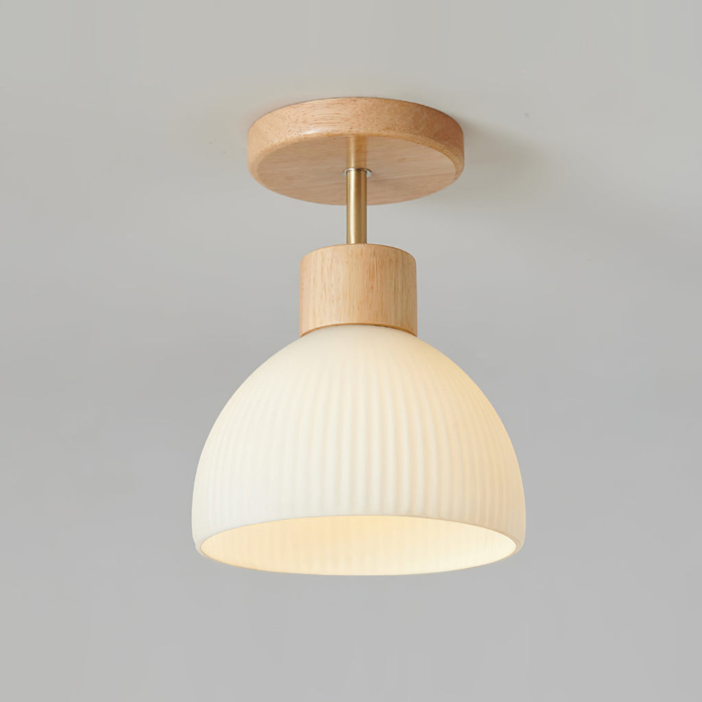 Lámpara de techo escandinava | Diseño de cúpula de madera y cristal