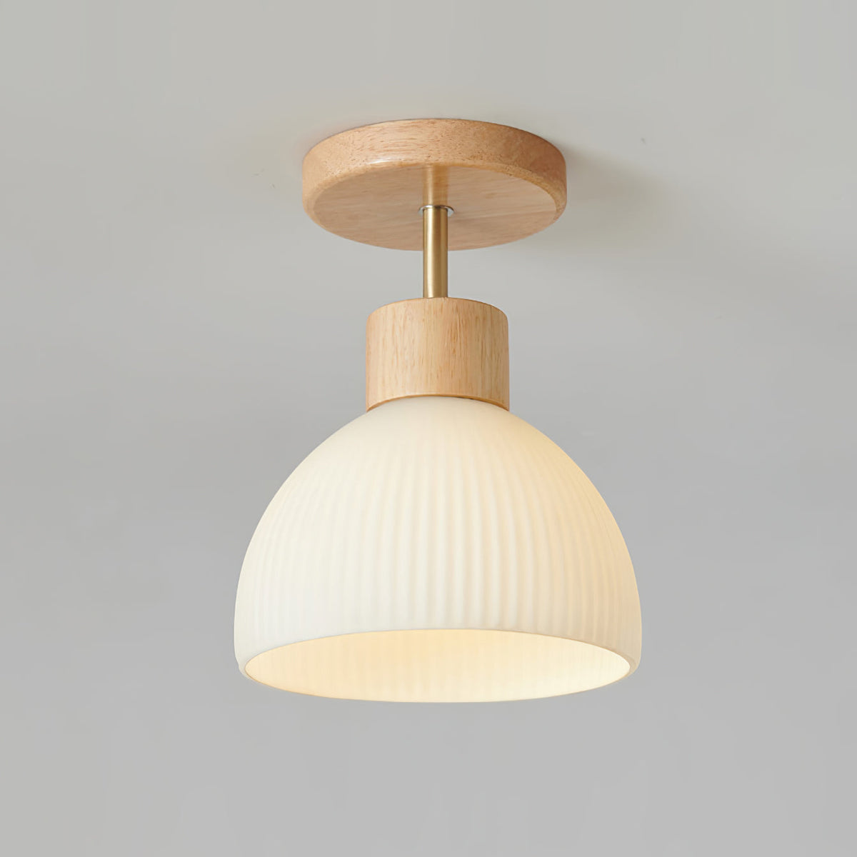 Lámpara de techo escandinava | Diseño de cúpula de madera y cristal