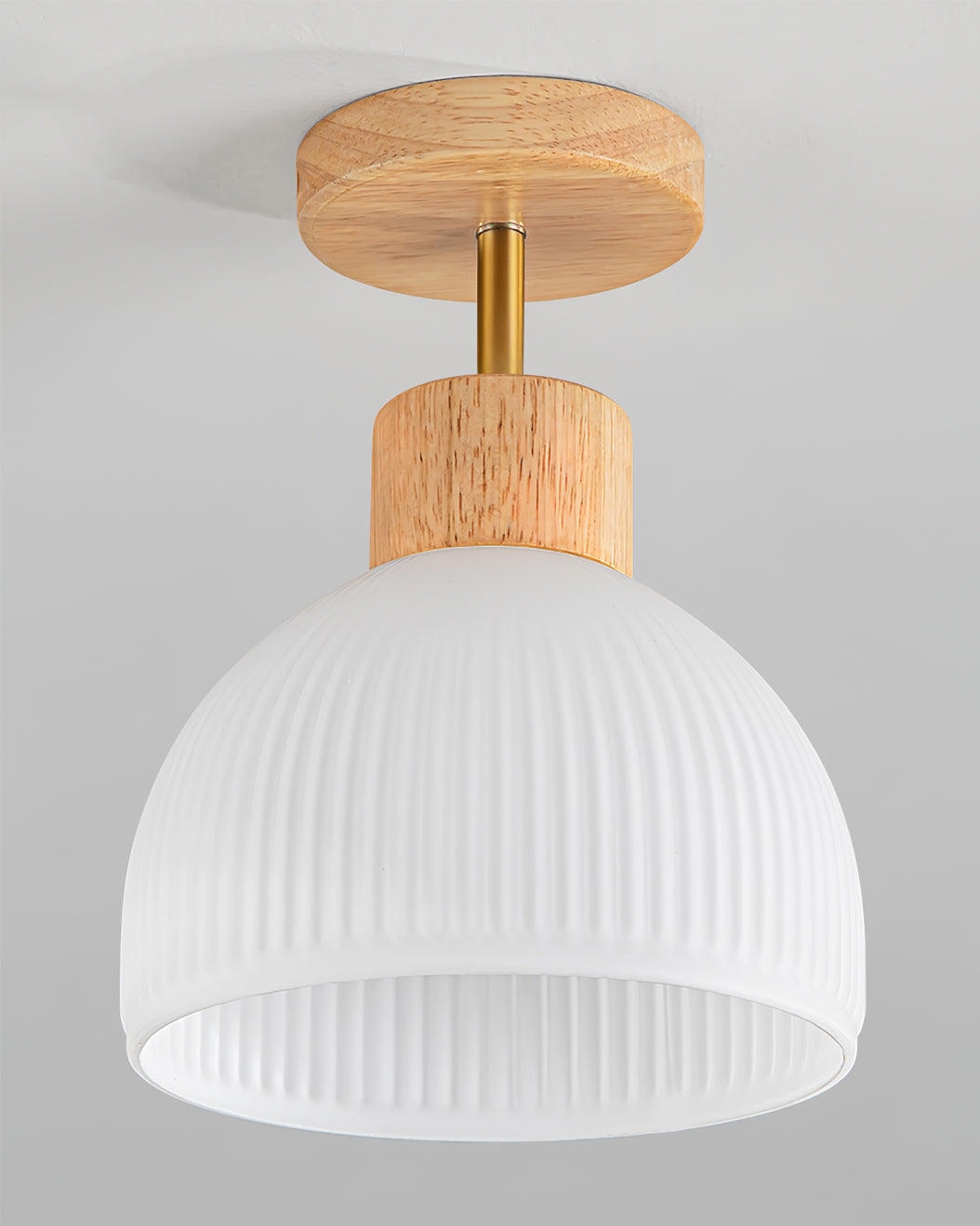 Lámpara de techo escandinava | Diseño de cúpula de madera y cristal