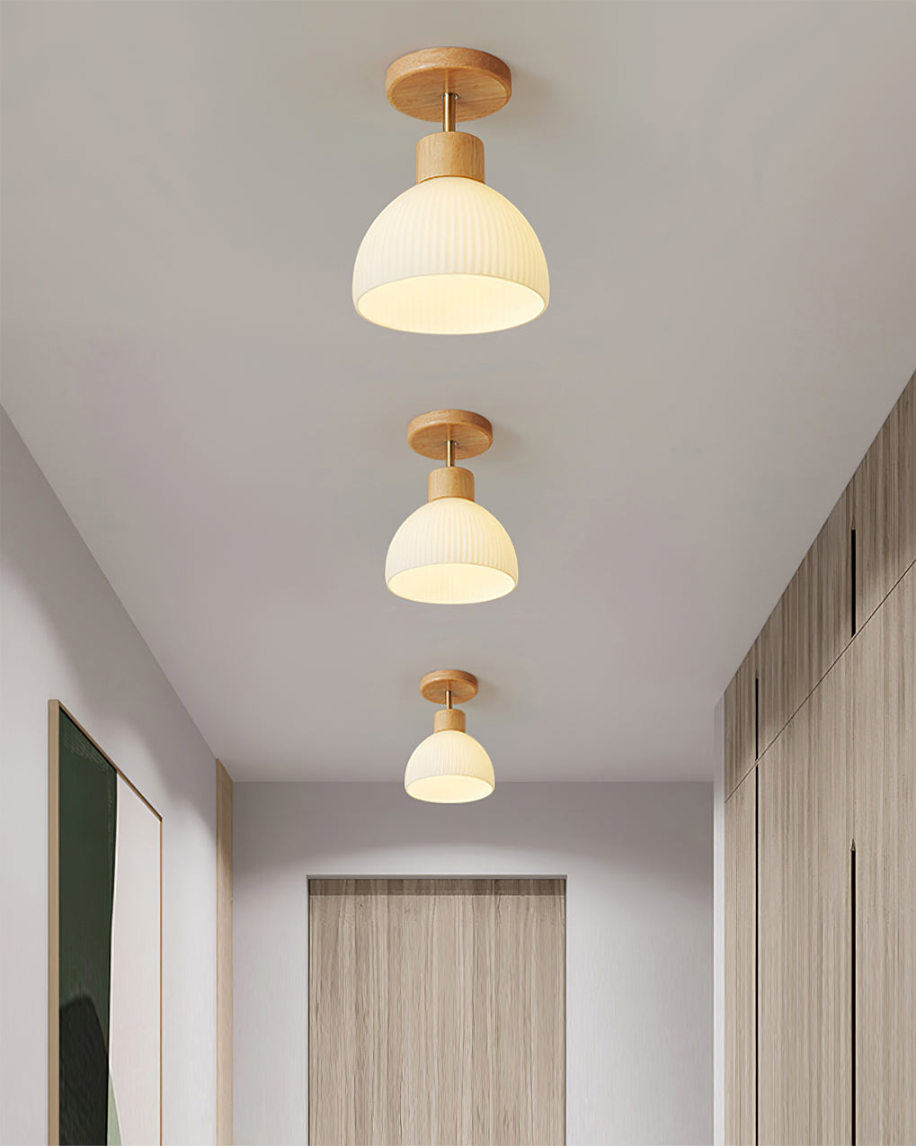 Lámpara de techo escandinava | Diseño de cúpula de madera y cristal