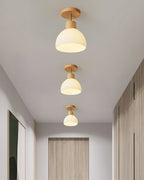 Lámpara de techo escandinava | Diseño de cúpula de madera y cristal