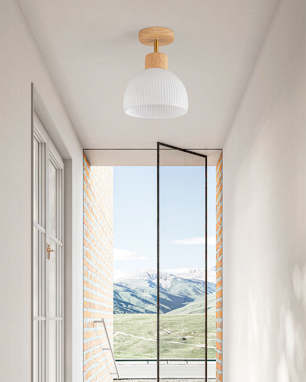 Lámpara de techo escandinava | Diseño de cúpula de madera y cristal