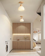 Lámpara de techo escandinava | Diseño de cúpula de madera y cristal