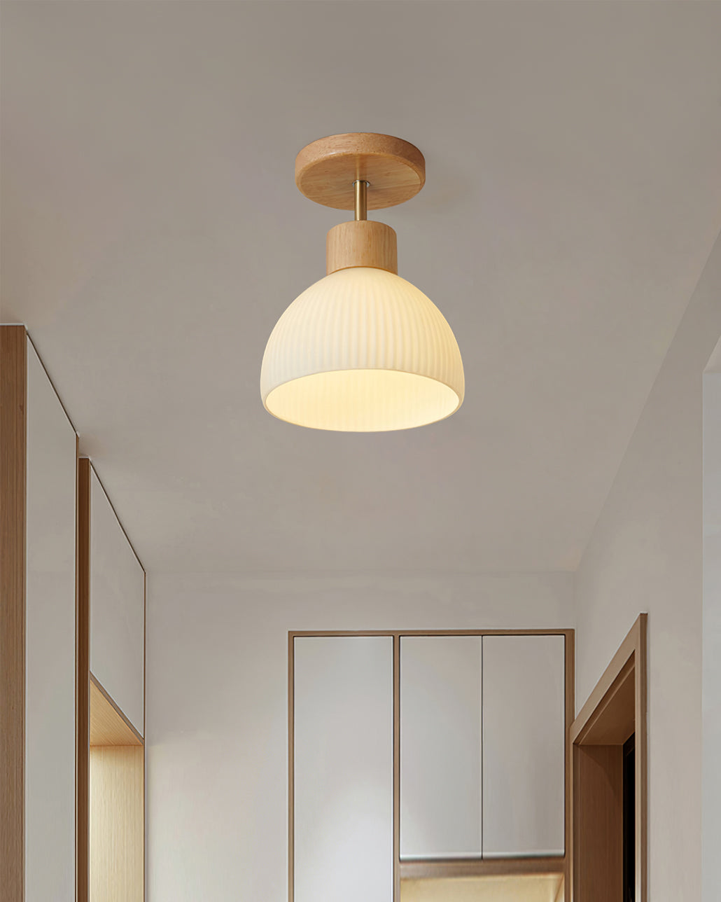 Lámpara de techo escandinava | Diseño de cúpula de madera y cristal