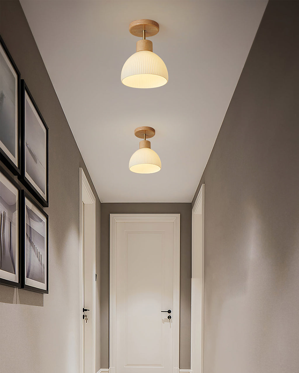 Lámpara de techo escandinava | Diseño de cúpula de madera y cristal