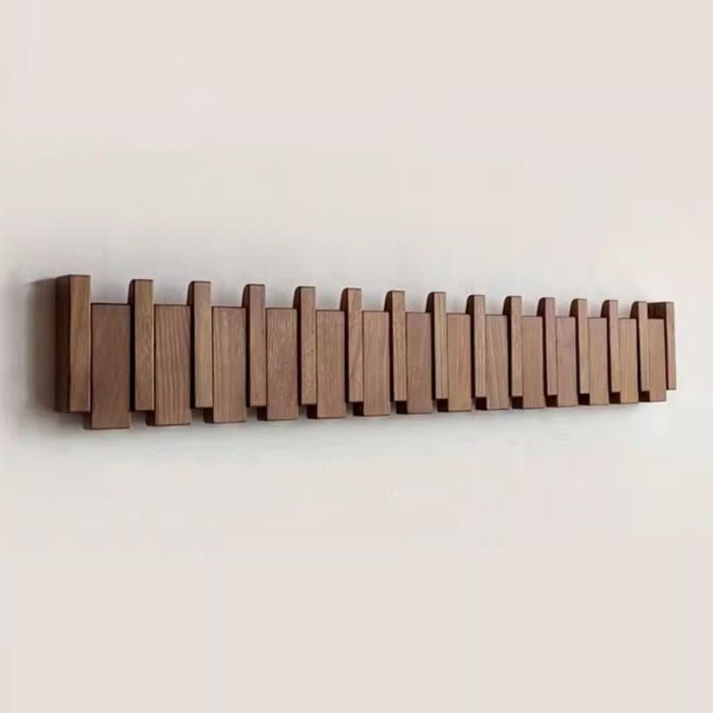 Perchero de pared de madera con diseño de piano, hecho a mano en color natural