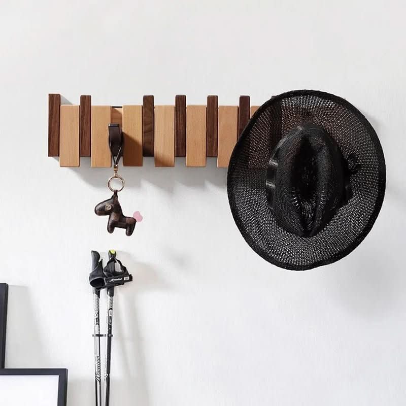 Perchero de pared de madera con diseño de piano, hecho a mano en color natural