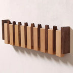 Perchero de pared de madera con diseño de piano, hecho a mano en color natural
