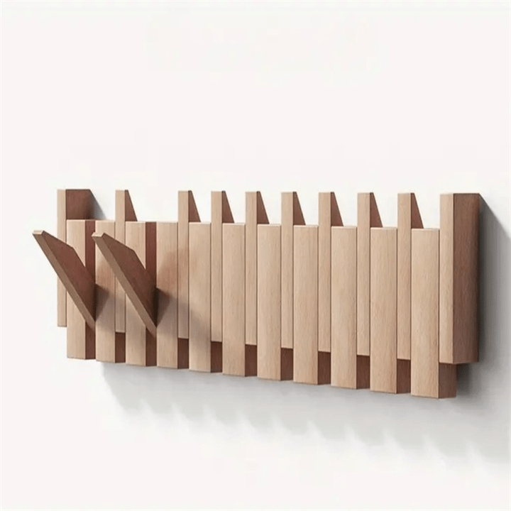 Perchero de pared de madera con diseño de piano, hecho a mano en color natural