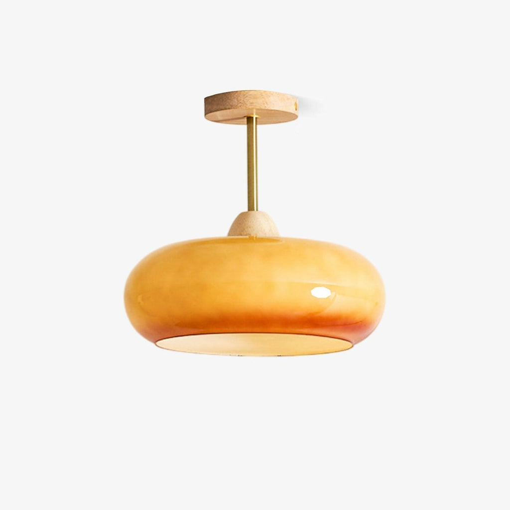 Lámpara de techo de cristal y madera, blanca y naranja, Ø28cm, para dormitorio o comedor, estilo Bauhaus, vintage, iluminación ambiental retro de