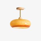 Lámpara de techo de cristal y madera, blanca y naranja, Ø28cm, para dormitorio o comedor, estilo Bauhaus, vintage, iluminación ambiental retro de