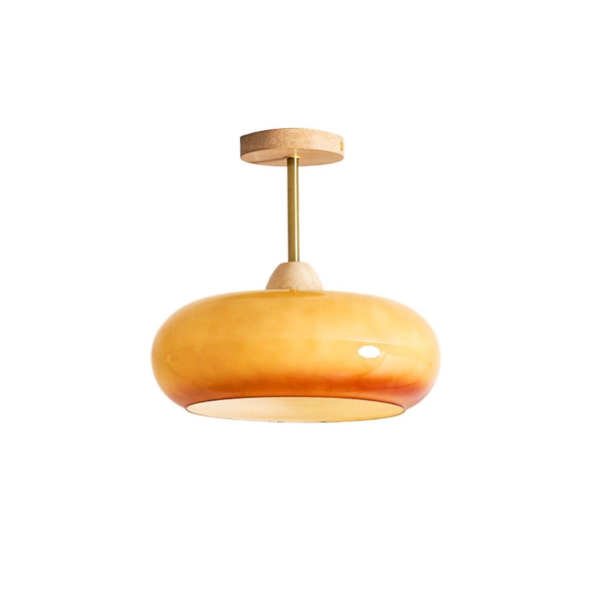 Lámpara de techo de cristal y madera, blanca y naranja, Ø28cm, para dormitorio o comedor, estilo Bauhaus, vintage, iluminación ambiental retro de