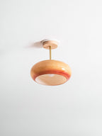 Lámpara de techo de cristal y madera, blanca y naranja, Ø28cm, para dormitorio o comedor, estilo Bauhaus, vintage, iluminación ambiental retro de