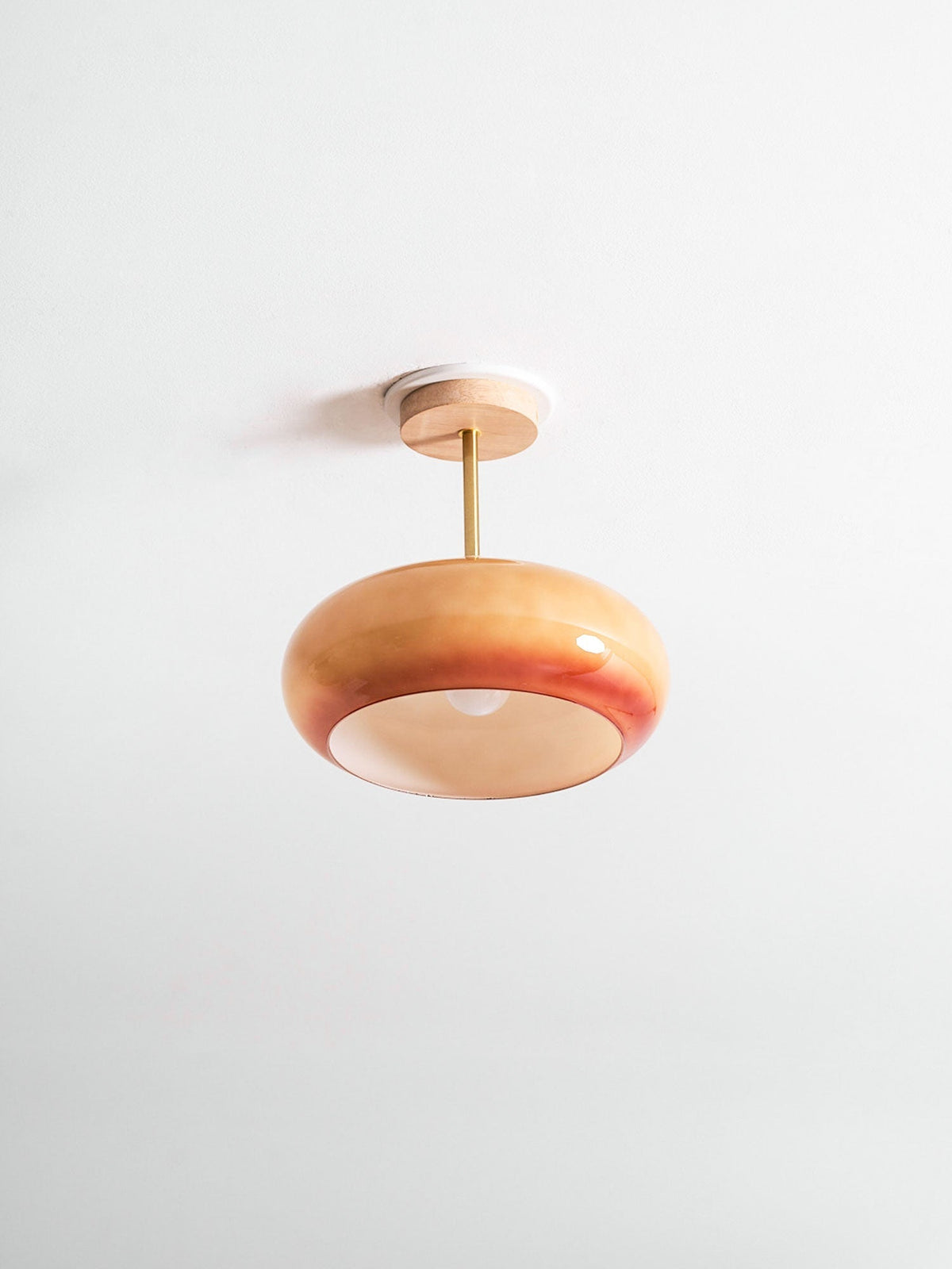Lámpara de techo de cristal y madera, blanca y naranja, Ø28cm, para dormitorio o comedor, estilo Bauhaus, vintage, iluminación ambiental retro de