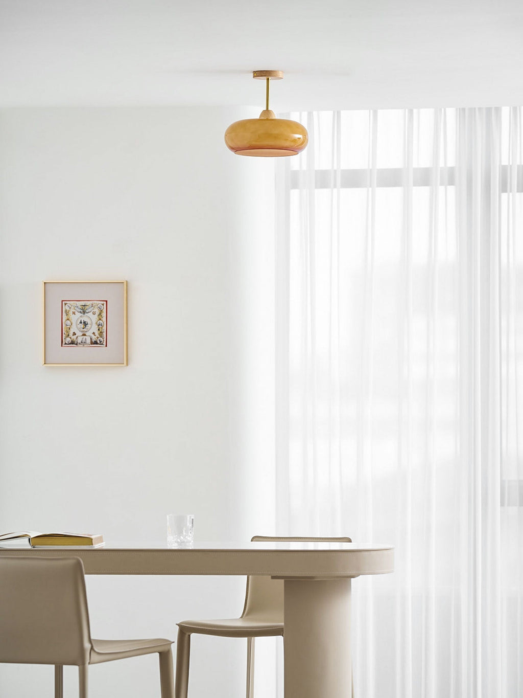Lámpara de techo de cristal y madera, blanca y naranja, Ø28cm, para dormitorio o comedor, estilo Bauhaus, vintage, iluminación ambiental retro de
