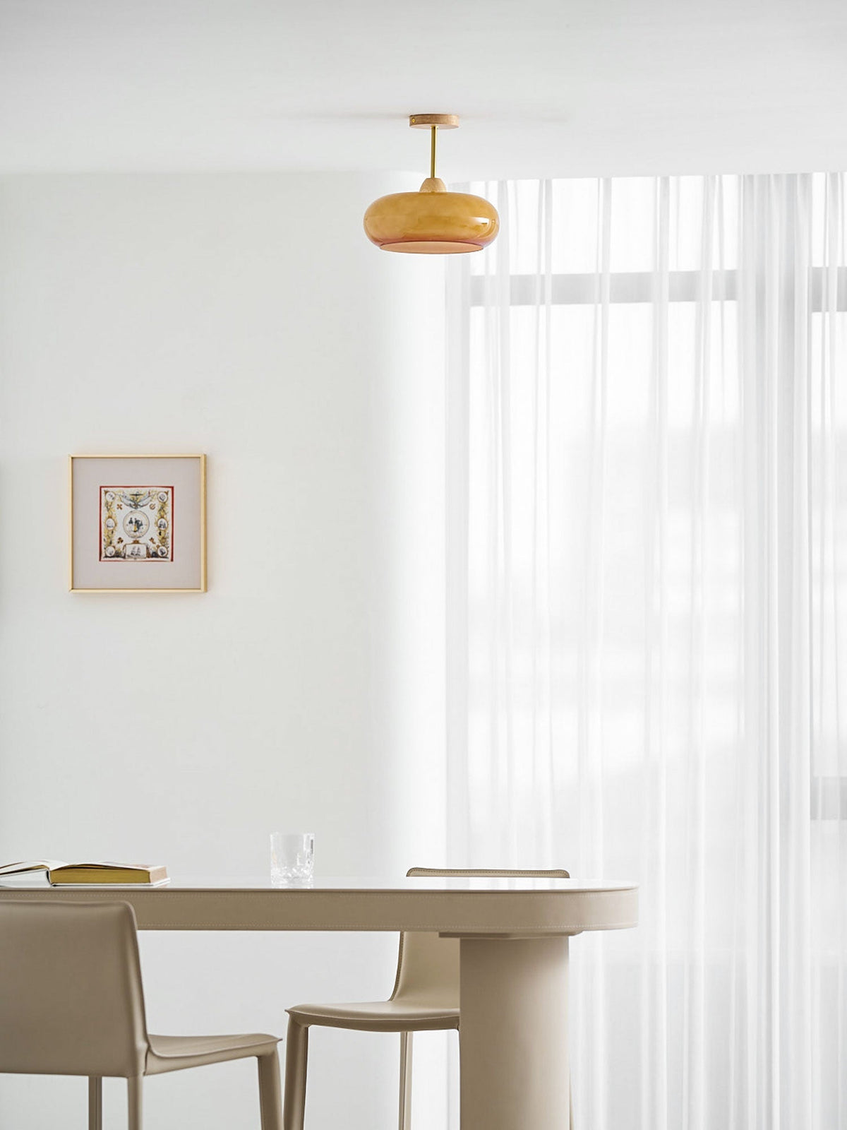 Lámpara de techo de cristal y madera, blanca y naranja, Ø28cm, para dormitorio o comedor, estilo Bauhaus, vintage, iluminación ambiental retro de