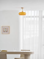 Lámpara de techo de cristal y madera, blanca y naranja, Ø28cm, para dormitorio o comedor, estilo Bauhaus, vintage, iluminación ambiental retro de