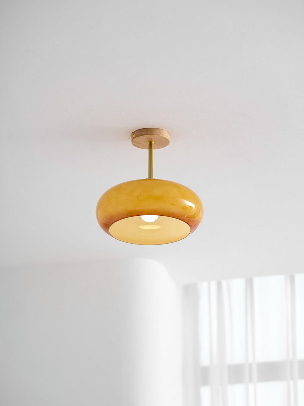 Lámpara de techo de cristal y madera, blanca y naranja, Ø28cm, para dormitorio o comedor, estilo Bauhaus, vintage, iluminación ambiental retro de