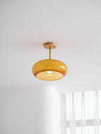 Lámpara de techo de cristal y madera, blanca y naranja, Ø28cm, para dormitorio o comedor, estilo Bauhaus, vintage, iluminación ambiental retro de