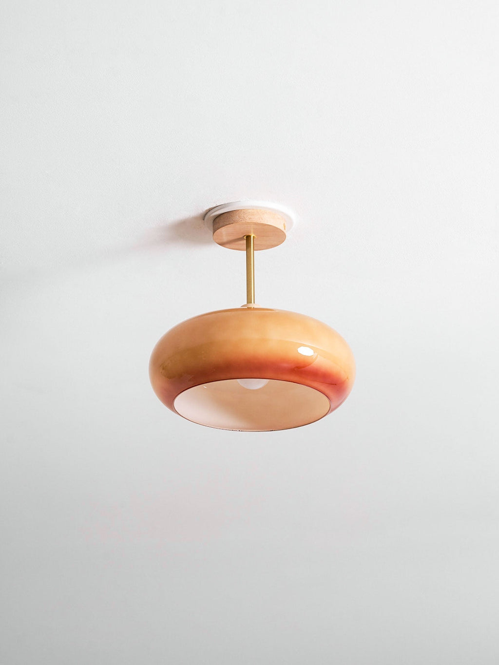 Lámpara de techo de cristal y madera, blanca y naranja, Ø28cm, para dormitorio o comedor, estilo Bauhaus, vintage, iluminación ambiental retro de