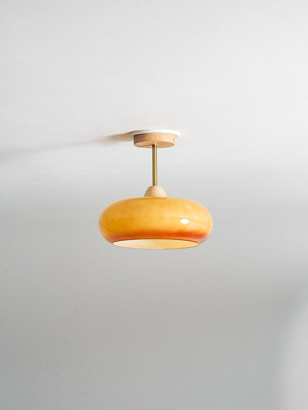 Lámpara de techo de cristal y madera, blanca y naranja, Ø28cm, para dormitorio o comedor, estilo Bauhaus, vintage, iluminación ambiental retro de