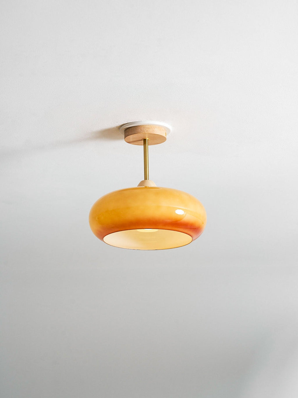 Lámpara de techo de cristal y madera, blanca y naranja, Ø28cm, para dormitorio o comedor, estilo Bauhaus, vintage, iluminación ambiental retro de