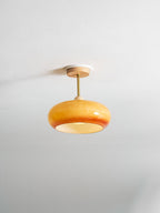Lámpara de techo de cristal y madera, blanca y naranja, Ø28cm, para dormitorio o comedor, estilo Bauhaus, vintage, iluminación ambiental retro de