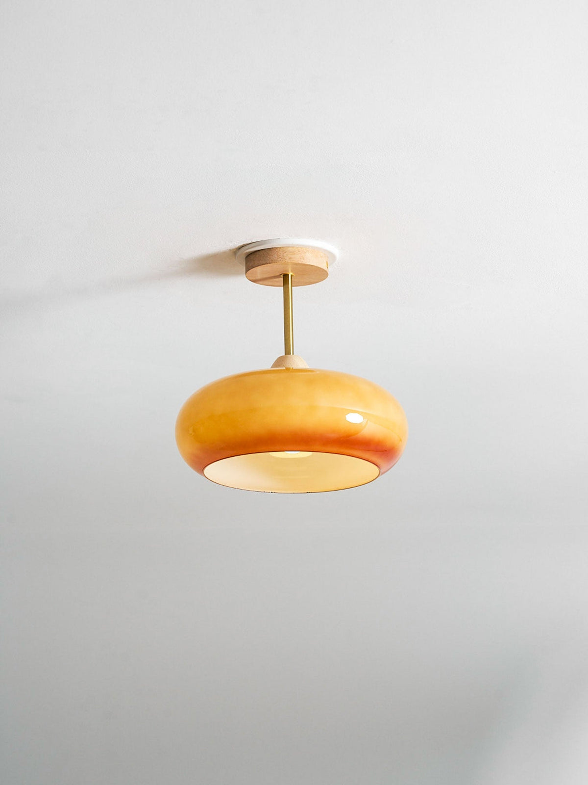 Lámpara de techo de cristal y madera, blanca y naranja, Ø28cm, para dormitorio o comedor, estilo Bauhaus, vintage, iluminación ambiental retro de