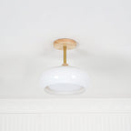 Lámpara de techo de cristal y madera, blanca y naranja, Ø28cm, para dormitorio o comedor, estilo Bauhaus, vintage, iluminación ambiental retro de