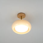 Lámpara de techo de cristal y madera, blanca y naranja, Ø28cm, para dormitorio o comedor, estilo Bauhaus, vintage, iluminación ambiental retro de